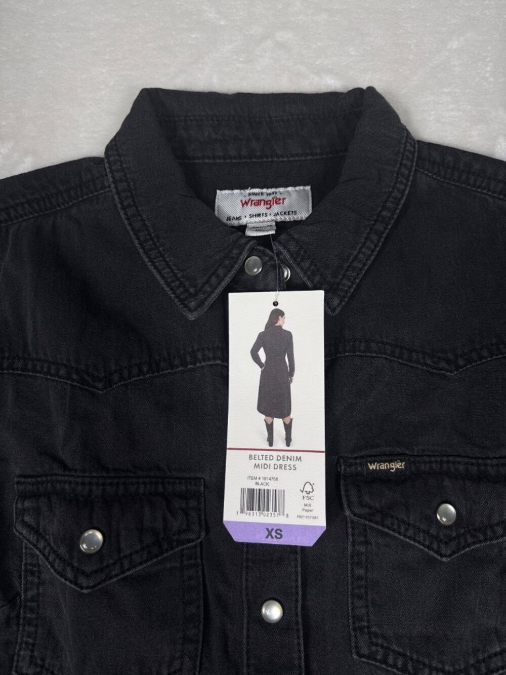 Wrangler Belted Denim Midi Dress XS Black Western Style - Picture 8 of 9